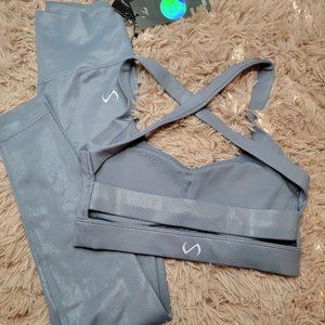 TLF Chrome Grey Workout Leggings & Sports Bra 2 piece workout set XS